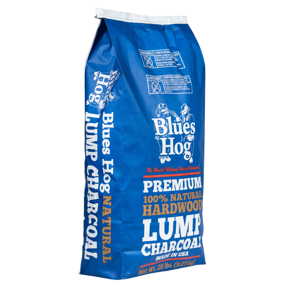 
                  
                    Angled view of a a bag of Blues Hog Lump Charcoal
                  
                