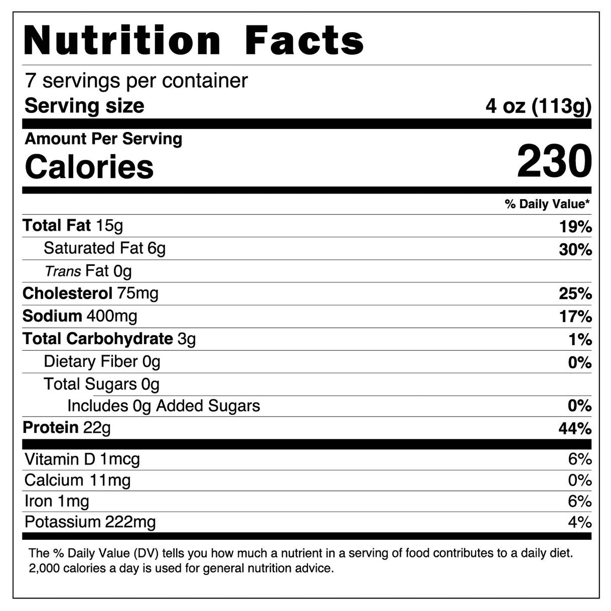 Pulled Pork 1.75 Nutrition Panel