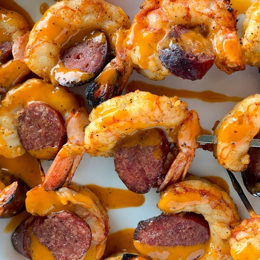 Cajun Shrimp & Kielbasa Skewers