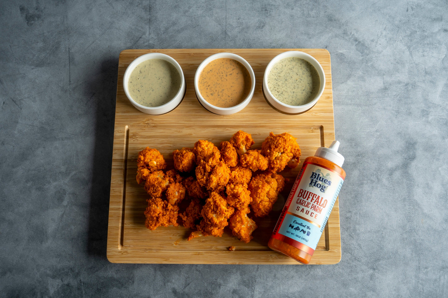 Buffalo Garlic Parmesan Breaded Cauliflower Bites
