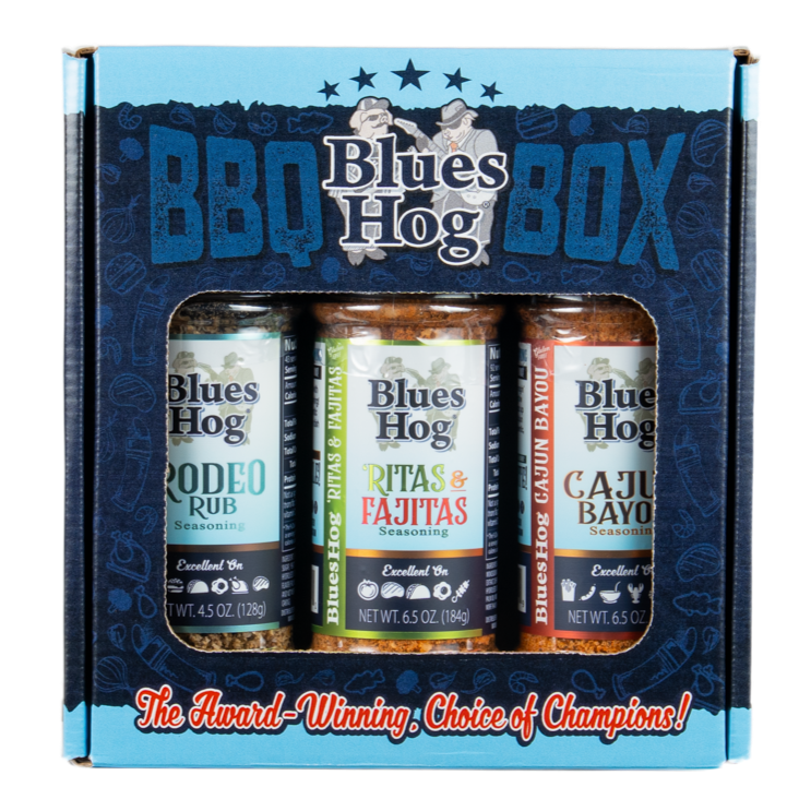 Blues Hog Seasonings BBQ Box – Cajun Bayou, Ritas & Fajitas & Rodeo Rub Variety Pack | All‑Natural & Made in the USA