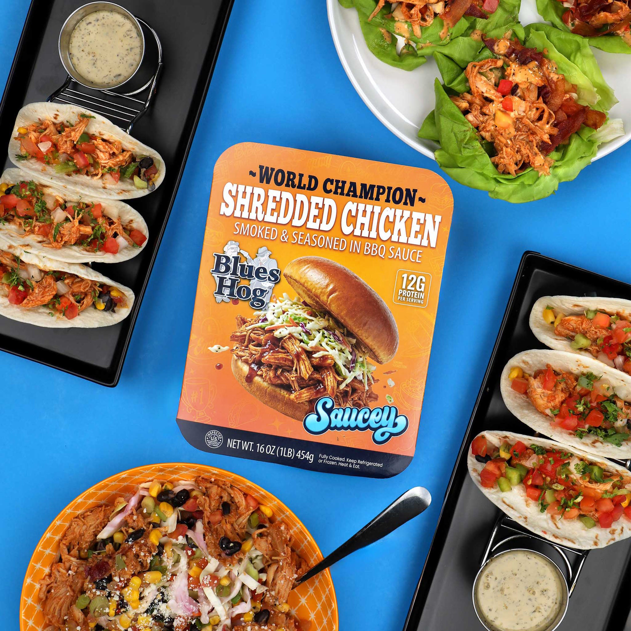 BBQ Shredded Chicken, Fully Cooked, Smoked & Seasoned - 1 lb. – Blues Hog
