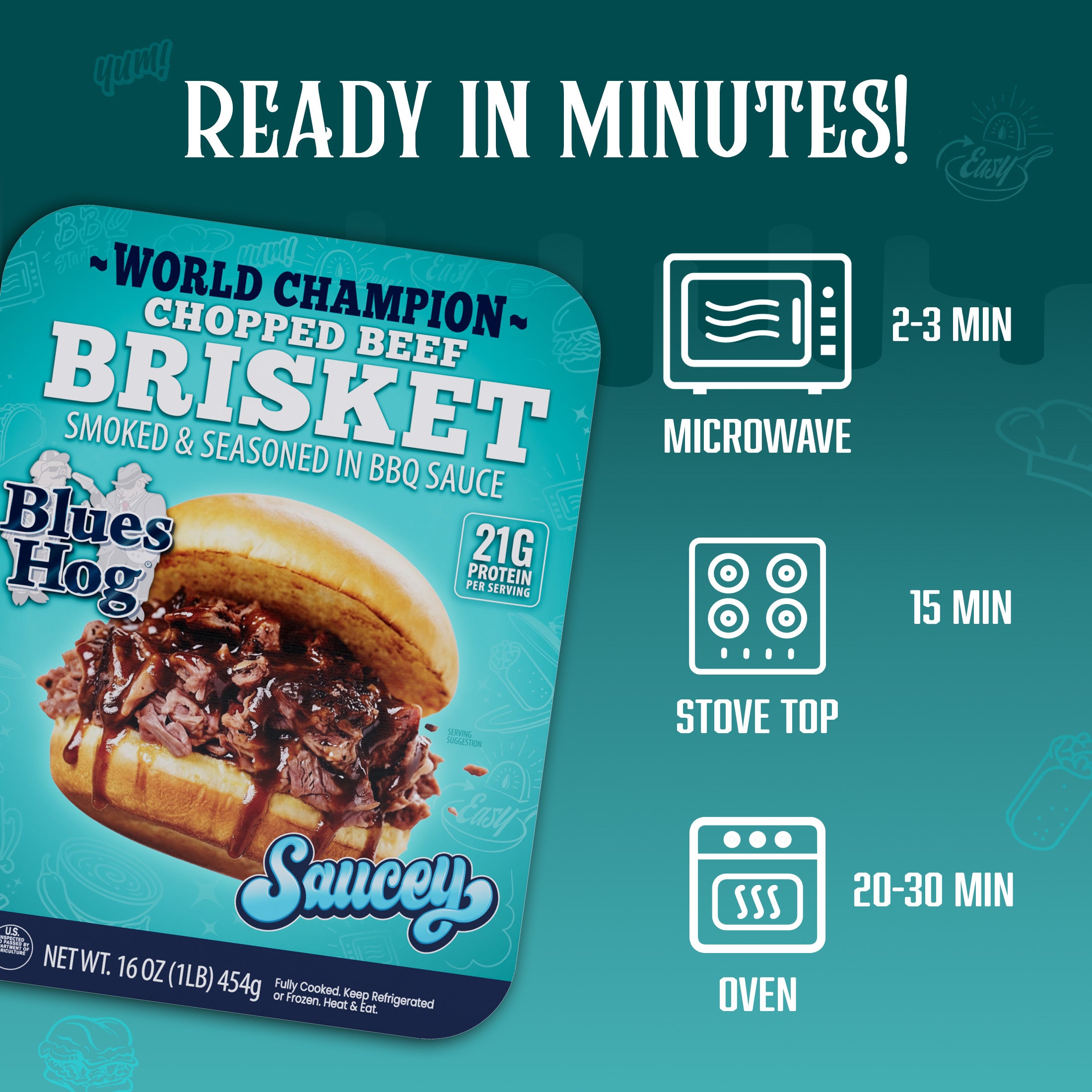 BBQ Chopped Beef Brisket, Fully Cooked, Smoked & Seasoned - 1 lb ...