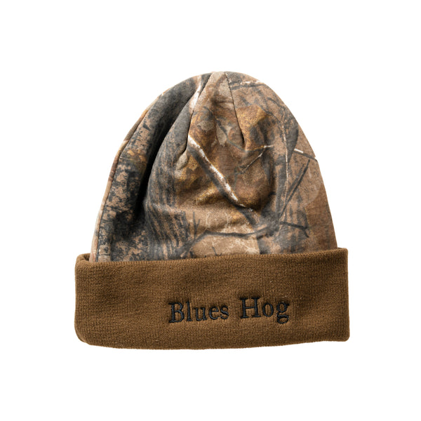 Camo beanie with Blues Hog stitching