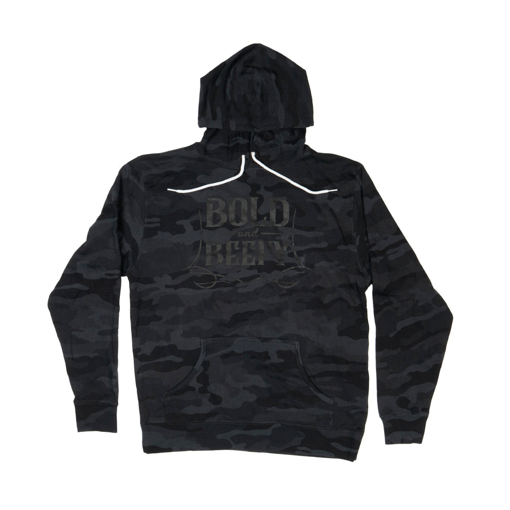 Bold & Beefy Black Camo Hoodie - Blues Hog