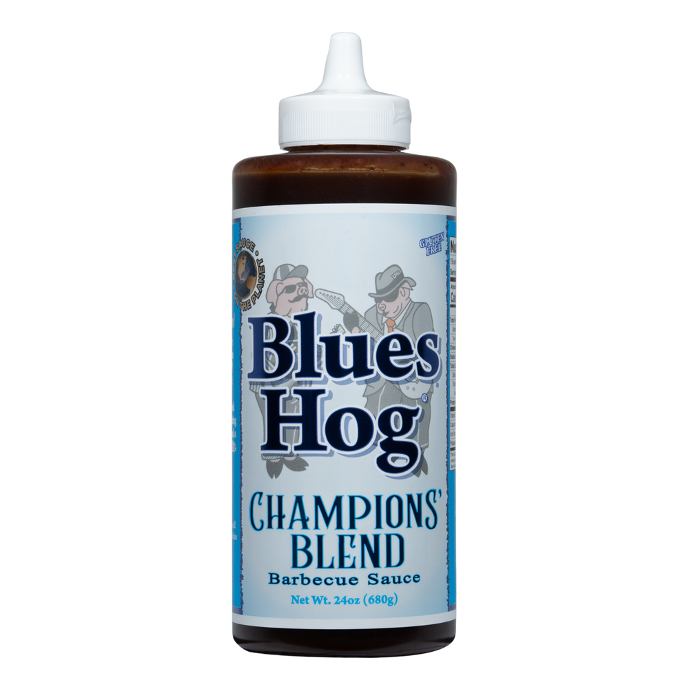 
                      
                        Front of a bottle of Blues Hog Champions' Blend Sauce
                      
                    