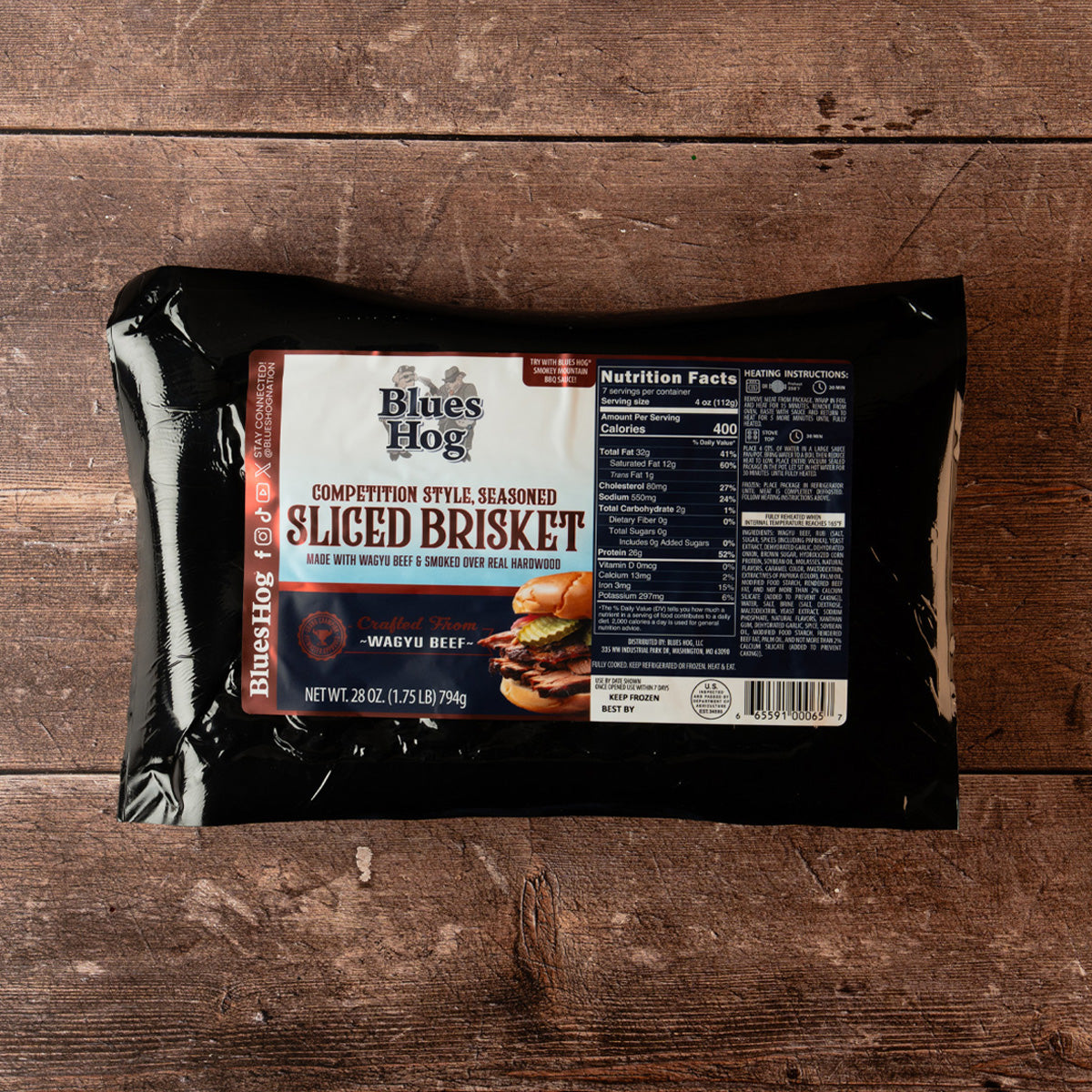 Wagyu Competition Style, Sliced Smoked Brisket - 1.75 lb. - Blues Hog