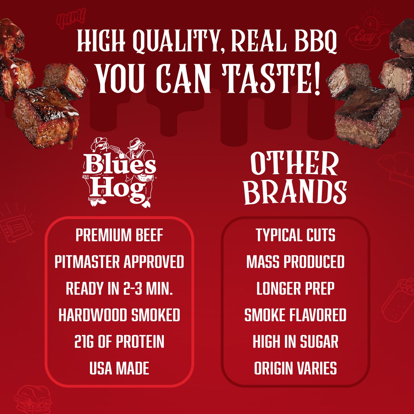 BBQ Beef Brisket Burnt Ends, Fully Cooked, Smoked & Seasoned - 1 lb. - Blues Hog