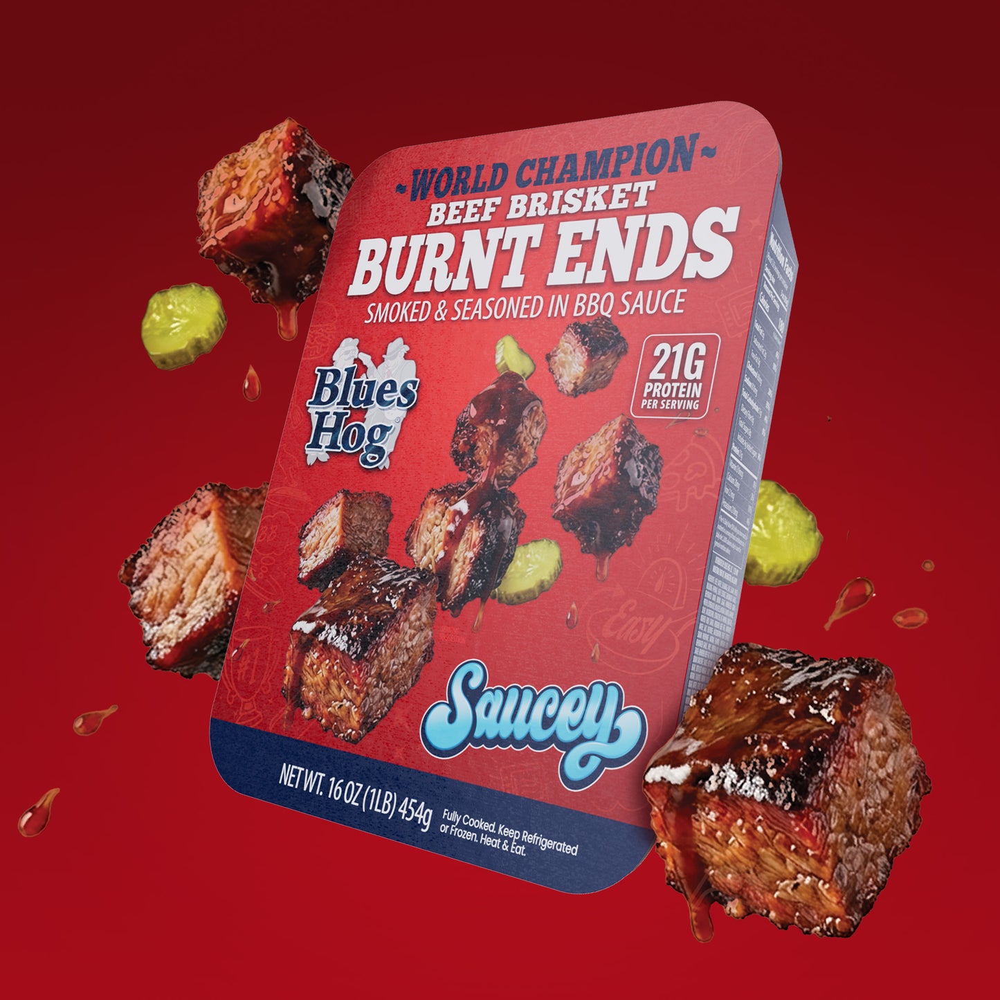 BBQ Beef Brisket Burnt Ends, Fully Cooked, Smoked & Seasoned - 1 lb. - Blues Hog