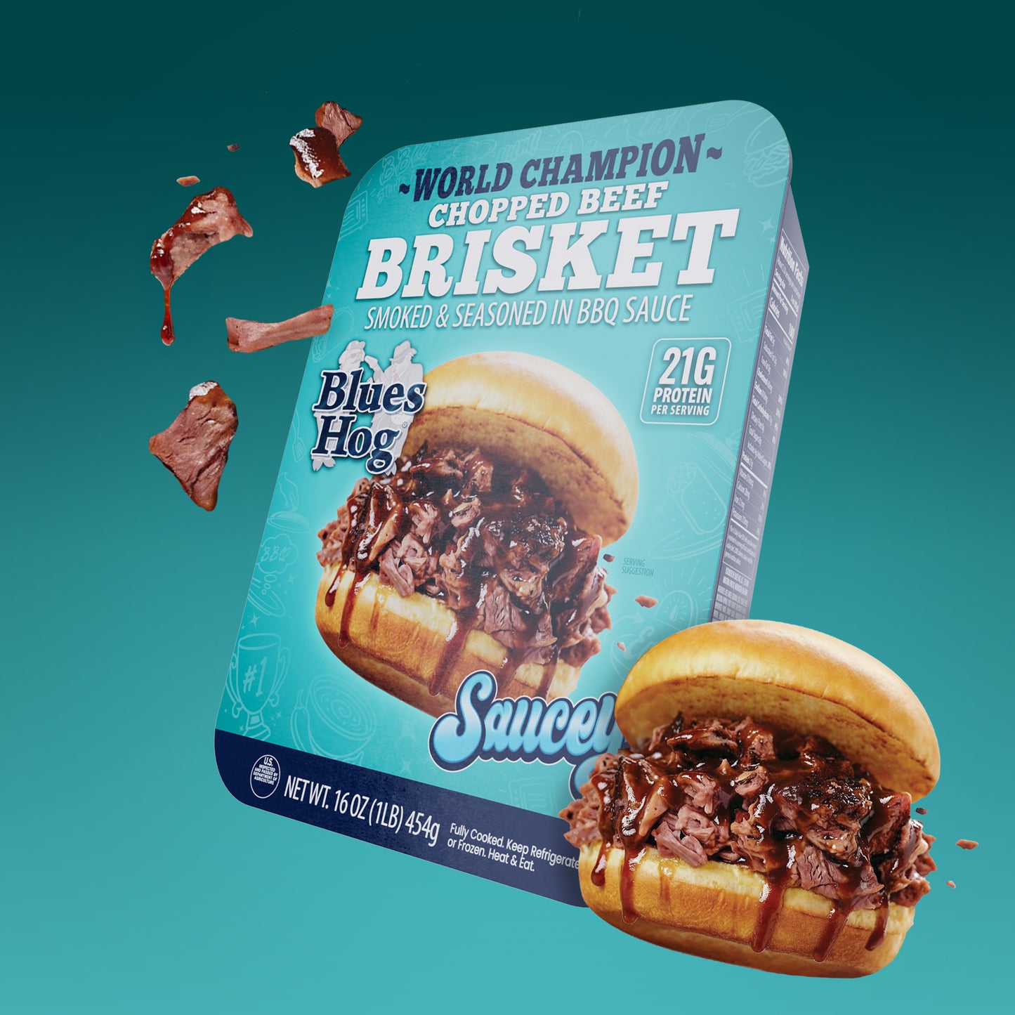 BBQ Chopped Beef Brisket, Fully Cooked, Smoked & Seasoned - 1 lb. - Blues Hog