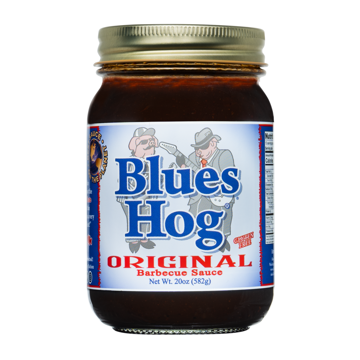 Front view of a pint jar of Blues Hog Original barbecue sauce.
