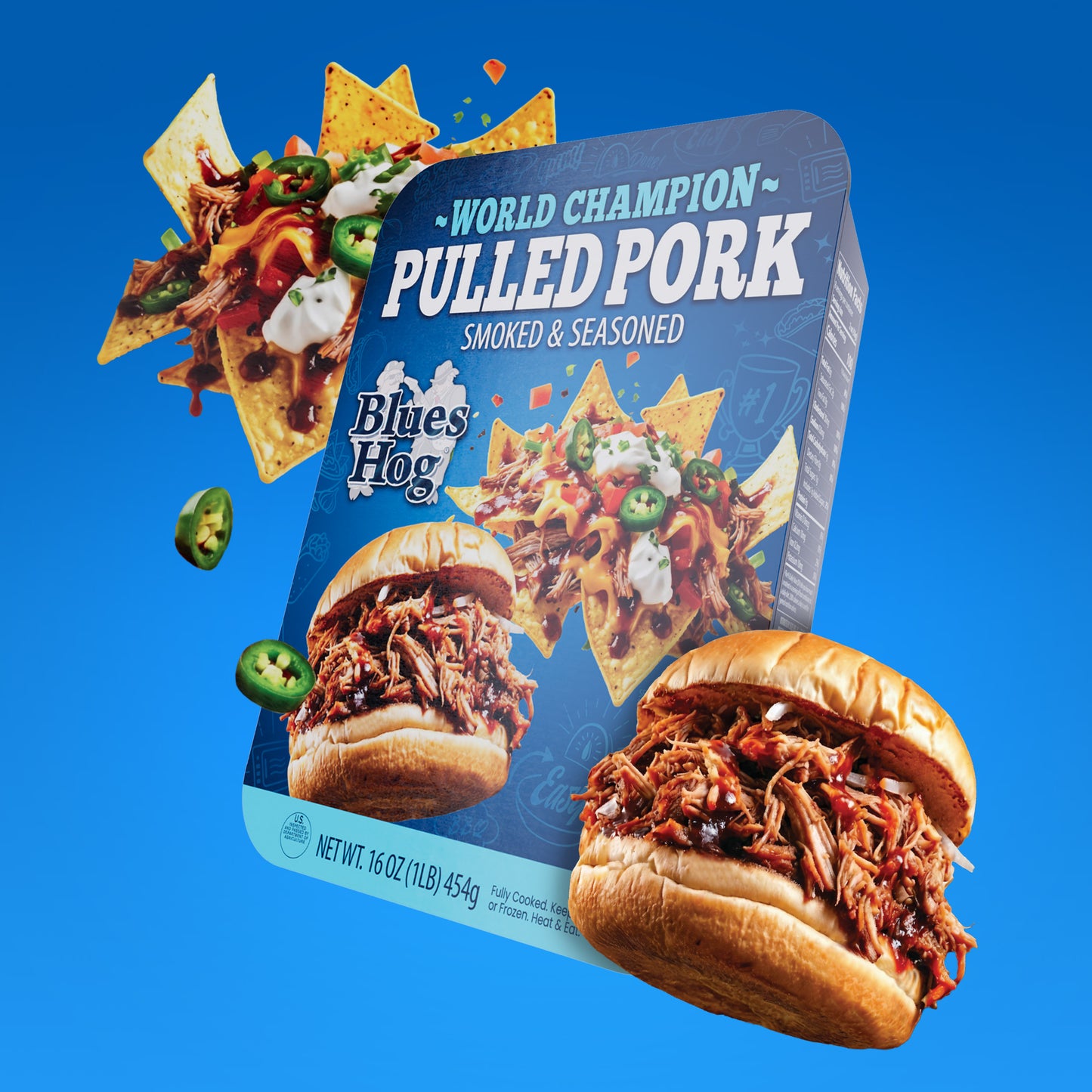 BBQ Pulled Pork, Fully Cooked, Smoked & Seasoned - 1 lb. - Blues Hog