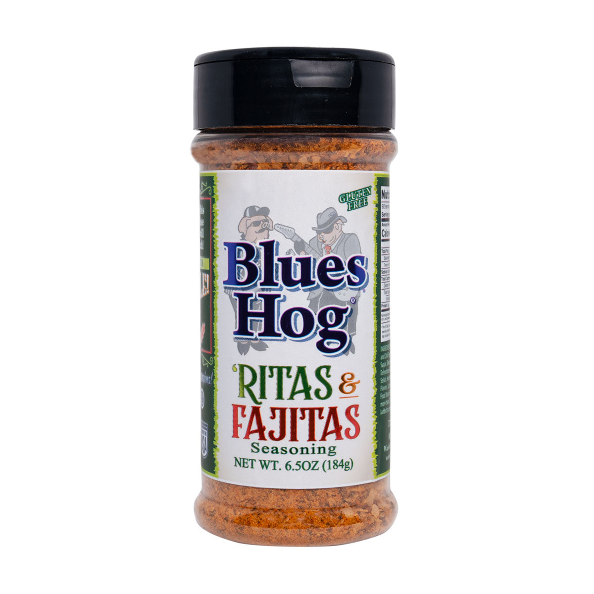 The front of a bottle of Blues Hog 'Ritas & Fajitas Seasoning. 
