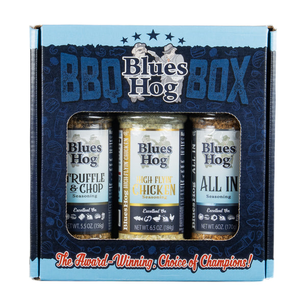 Blues Hog Seasonings BBQ Box – All In, High Flyin’ Chicken & Truffle & Chop Variety Pack – Gourmet Dry Rub Gift Set, All‑Natural & Gluten‑Free - Blues Hog