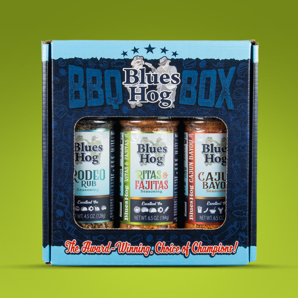 Blues Hog Seasonings BBQ Box – Cajun Bayou, Ritas & Fajitas & Rodeo Rub Variety Pack - Blues Hog