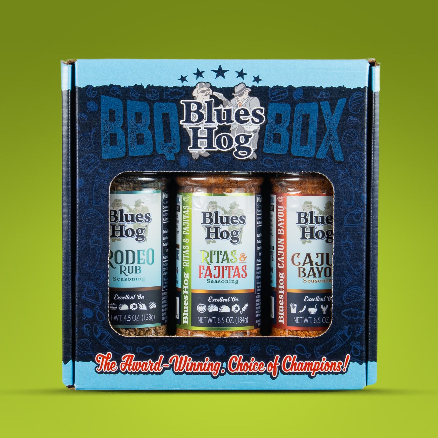 Blues Hog Seasonings BBQ Box – Cajun Bayou, Ritas & Fajitas & Rodeo Rub Variety Pack - Blues Hog