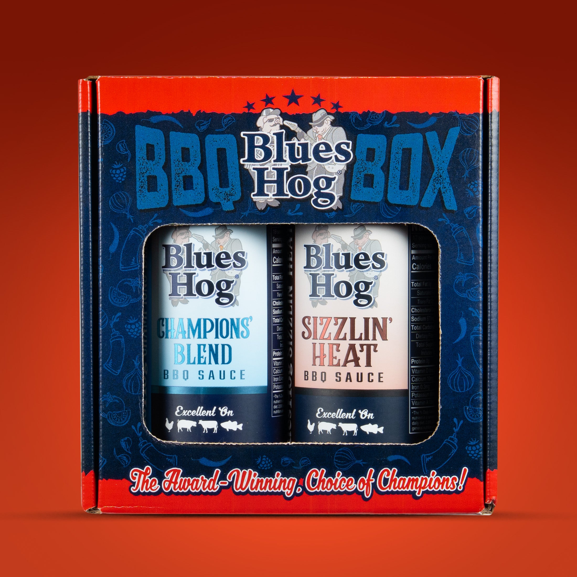 Blues Hog Sauce BBQ Box – Champions' Blend & Sizzlin' Heat BBQ Sauce V