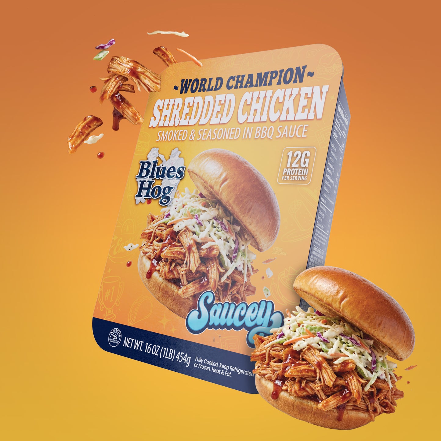 BBQ Shredded Chicken, Fully Cooked, Smoked & Seasoned - 1 lb. - Blues Hog