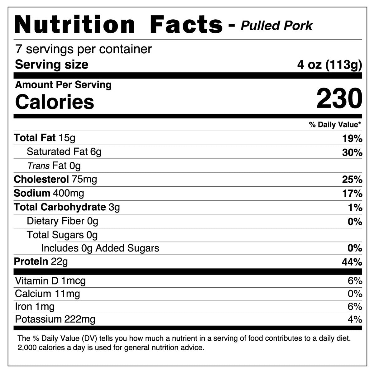 
                  
                    Pulled Pork 1.75 Nutrition Panel
                  
                