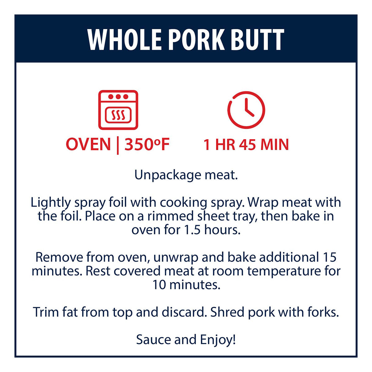 
                  
                    Whole Pork Butt Heating Information
                  
                